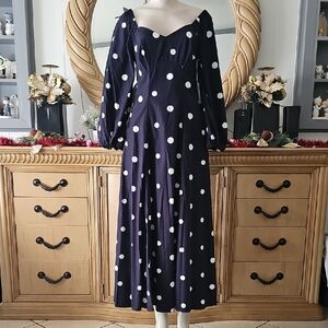 Free Assembly Full Sleeve Polka Dot Maxi Dress Darkest Navy Blue